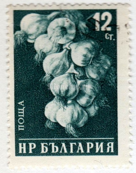 марка Болгария 12 стотинок "Garlic" 1958 год Гашение