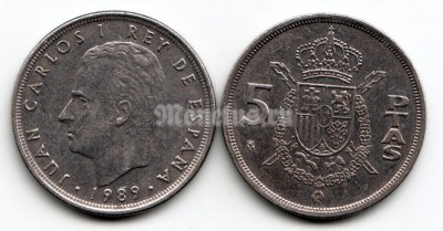 Монета Испания 5 песет 1989 год