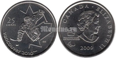 Монета Канада 25 центов 2009 год следж-хоккей