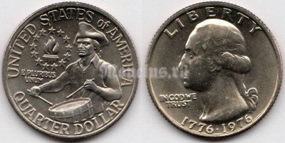 Монета США 25 центов 1976 год - 200 лет Независимости США