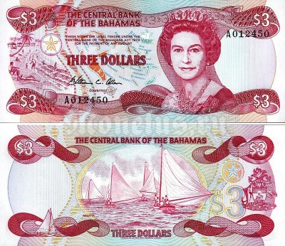 банкнота Багамские острова 3 доллара 1984 год