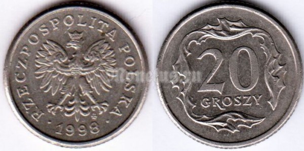 монета Польша 20 грошей 1998 год