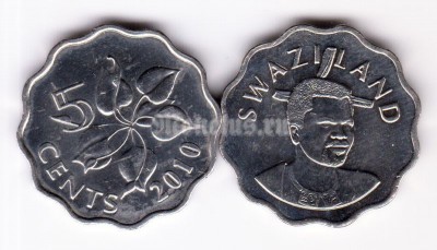 монета Свазиленд 5 центов 2010 год Король Мсавати III - Лилия Арум