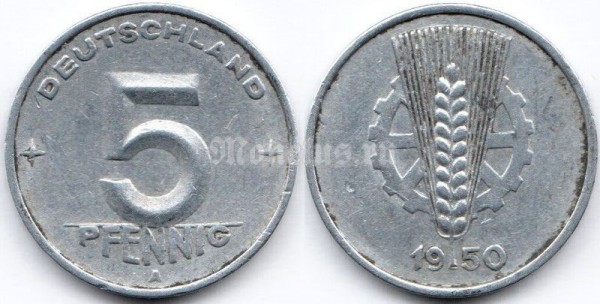 монета Германия 5 пфеннигов 1950 год А