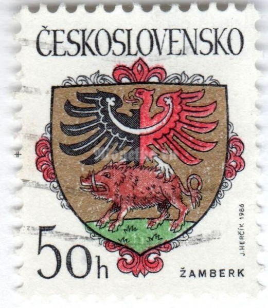 марка Чехословакия 50 геллер "Zamberk" 1986 год Гашение