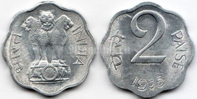монета Индия 2 пайса 1975 год