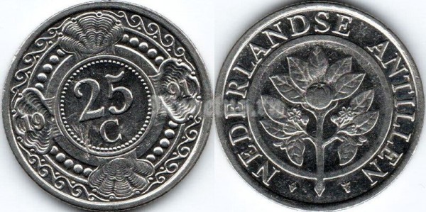 монета Нидерландские Антиллы 25 центов 1991 год