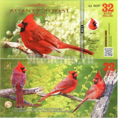 Бона Атлантический лес 32 доллара 2017 год - Красный кардинал