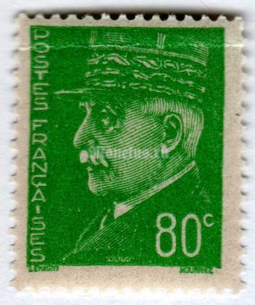 марка Франция 80 сантим "Marshal Philippe Pétain (1856-1951)" 1942 год 