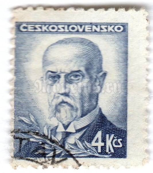 марка Чехословакия 4 кроны "Tomáš Garrigue Masaryk (1850-1937), president*" 1946 год Гашение