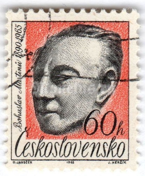 марка Чехословакия 60 геллер "Bohuslav Martinů (1890-1959), Composer" 1965 год Гашение