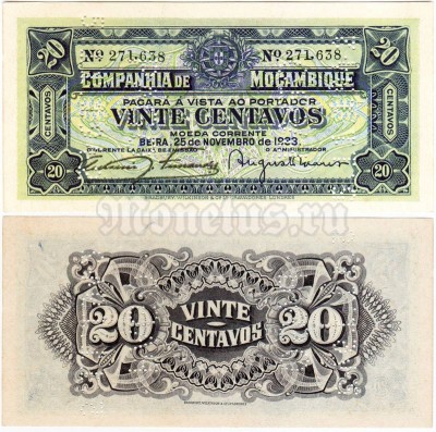Банкнота Мозамбик 20 центавос 1933 год