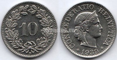 монета Швейцария 10 раппенов 1939 год