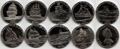 Тристан да Кунья набор из 9-ти монет 1 крона 2008 год знаменитые корабли королевского флота