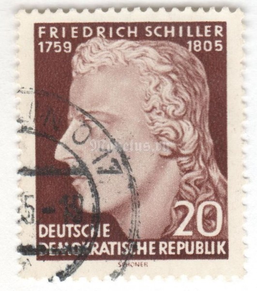 марка ГДР 20 пфенниг "Von Schiller, Friedrich**" 1955 год Гашение