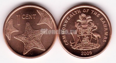 монета Багамы 1 цент 2009 год