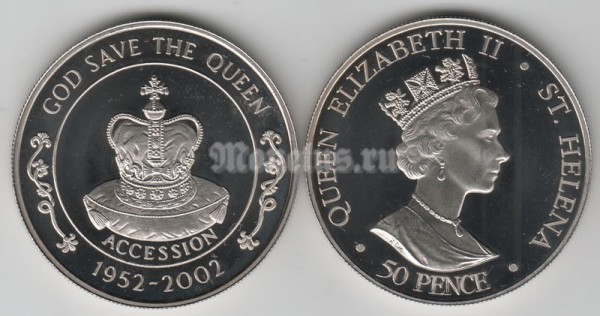 монета Остров Святой Елены  50 пенсов 2002 год Корона