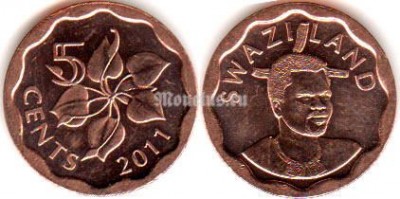 монета Свазиленд 5 центов 2011 год