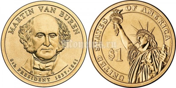 Монета 1 доллар 2008 год Мартин Ван Бюррен 8-й президент США