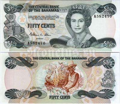 банкнота Багамские острова 1/2 доллара (50 центов) 1974 (1984) год