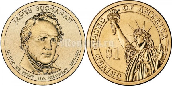 США 1 доллар 2010 год Джеймс Бьюкенен (Буханан) 15-й президент США