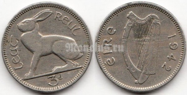 монета Ирландия 3 пенса 1942 год
