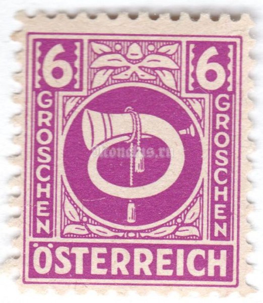 марка Австрия 6 грош "Posthorn" 1945 год 