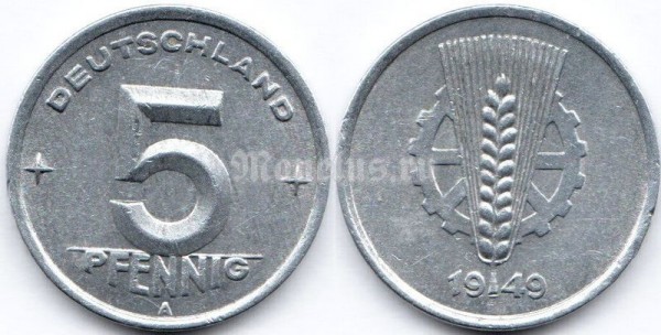 монета Германия 5 пфеннигов 1949 год А