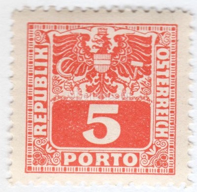 марка Австрия 5 рейхспфенинг "Coat of arms & digit" 1945 год