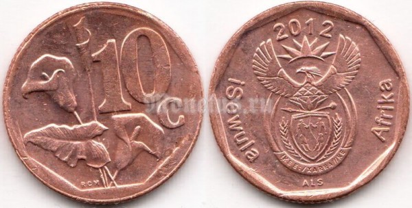 монета ЮАР 10 центов 2012 год