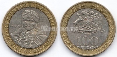 монета Чили 100 песо 2006 год
