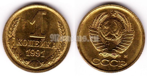 монета 1 копейка 1991 год М
