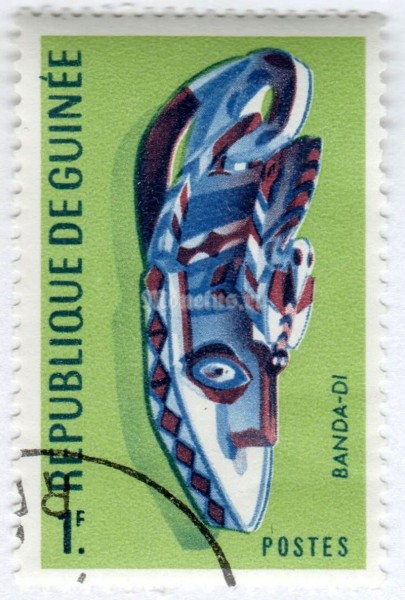 марка Гвинея 1 франк "Banda-Di mask*" 1967 год Гашение