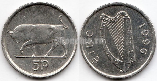 монета Ирландия 5 пенсов 1996 год