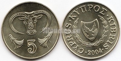 монета Кипр 5 центов 2004 год бык