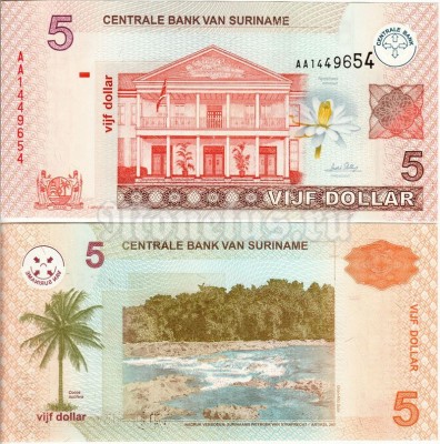 бона Суринам 5 долларов 2004 год