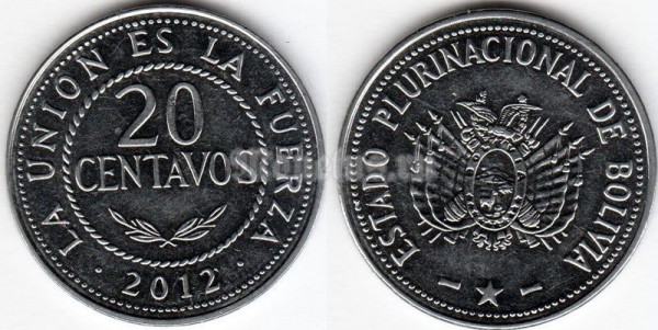 монета Боливия 20 сентаво 2012 год