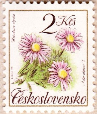 марка Чехословакия 2 кроны "Альпийская Астра" 1991 год