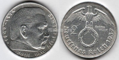 монета Германия 2 марки (рейхсмарки) 1937 год