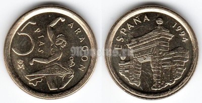 монета Испания 5 песет 1994 год Арагон