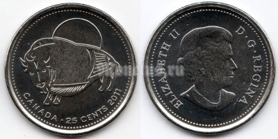 монета Канада 25 центов 2011 год Бизон