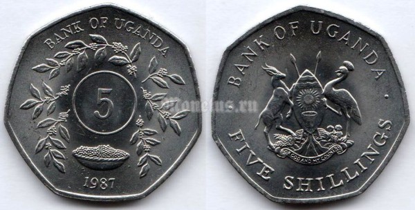 монета Уганда 5 шиллингов 1987 год