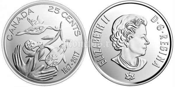 монета Канада 25 центов 2017 год - 150 лет Конфедерации. Надежда на зелёное будущее