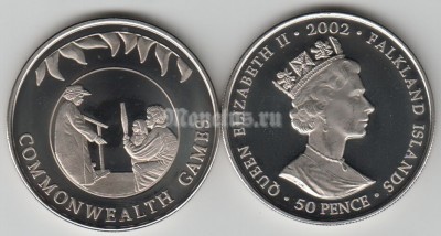 монета Фолклендские острова 50 пенсов 2002 год золотой юбилей Елизавета II - королева на играх Содружества