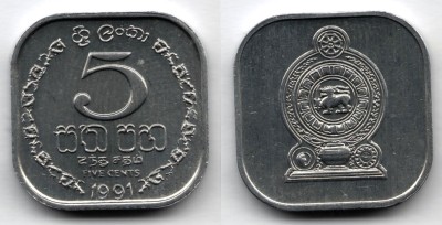 монета Шри-Ланка 5 центов 1991 год