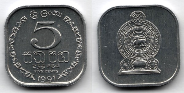 монета Шри-Ланка 5 центов 1991 год