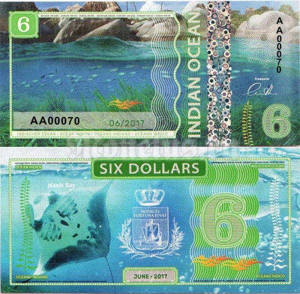 бона Индийский океан 6 долларов 2017 год Ма́нта (гигантский морской дьявол)
