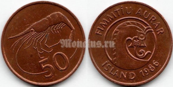 монета Исландия 50 эйре 1986 год