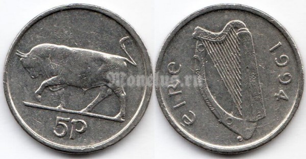 монета Ирландия 5 пенсов 1994 год
