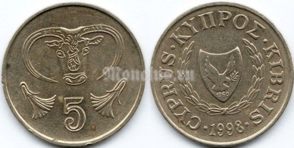 монета Кипр 5 центов 1998 год